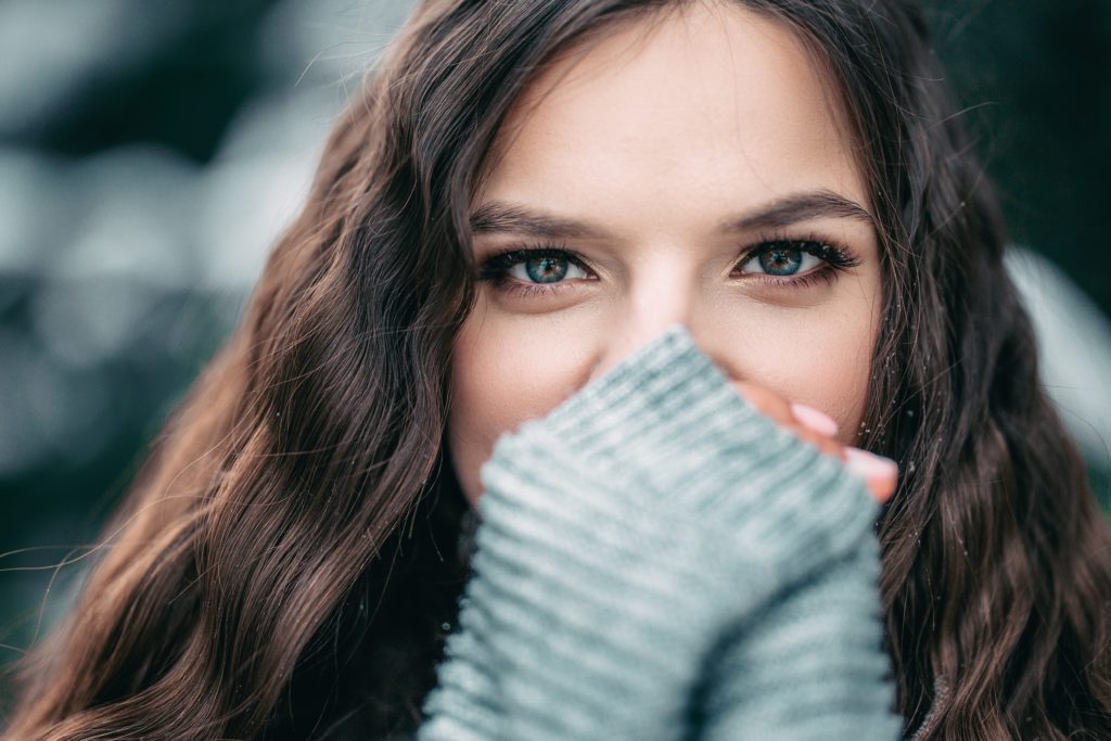 beautiful girl long hair winter close up portrait